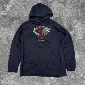 Navy CCM sports hoodie with embroidered logo and zipper pocket